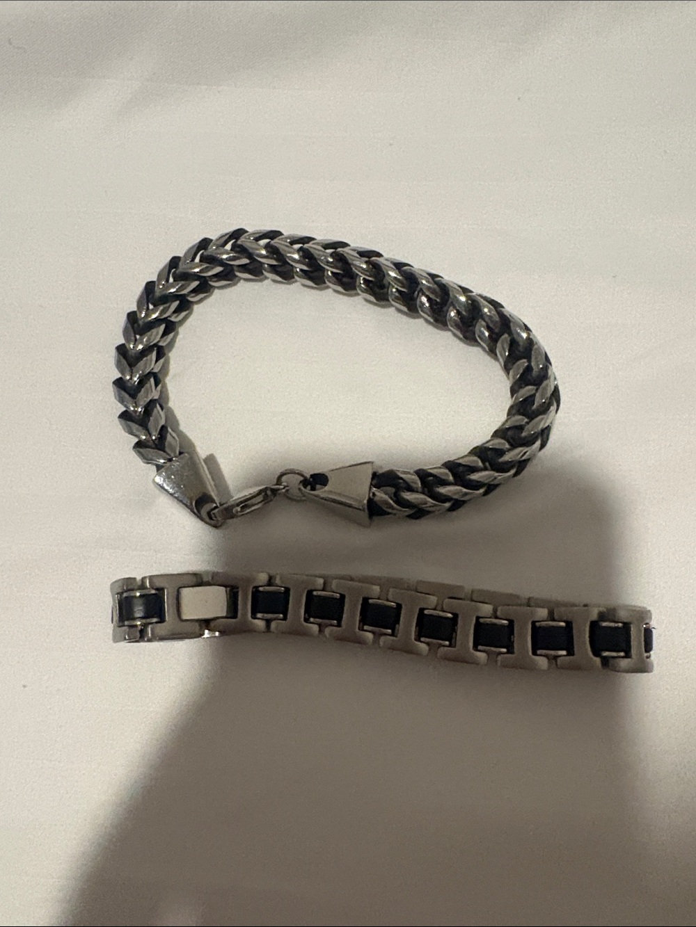 Men's Silver and Black Chain Bracelet Set - Sleek Stainless Style